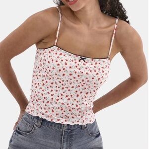 No Boundaries Winter White Rose Cropped Cami with Bow size XS